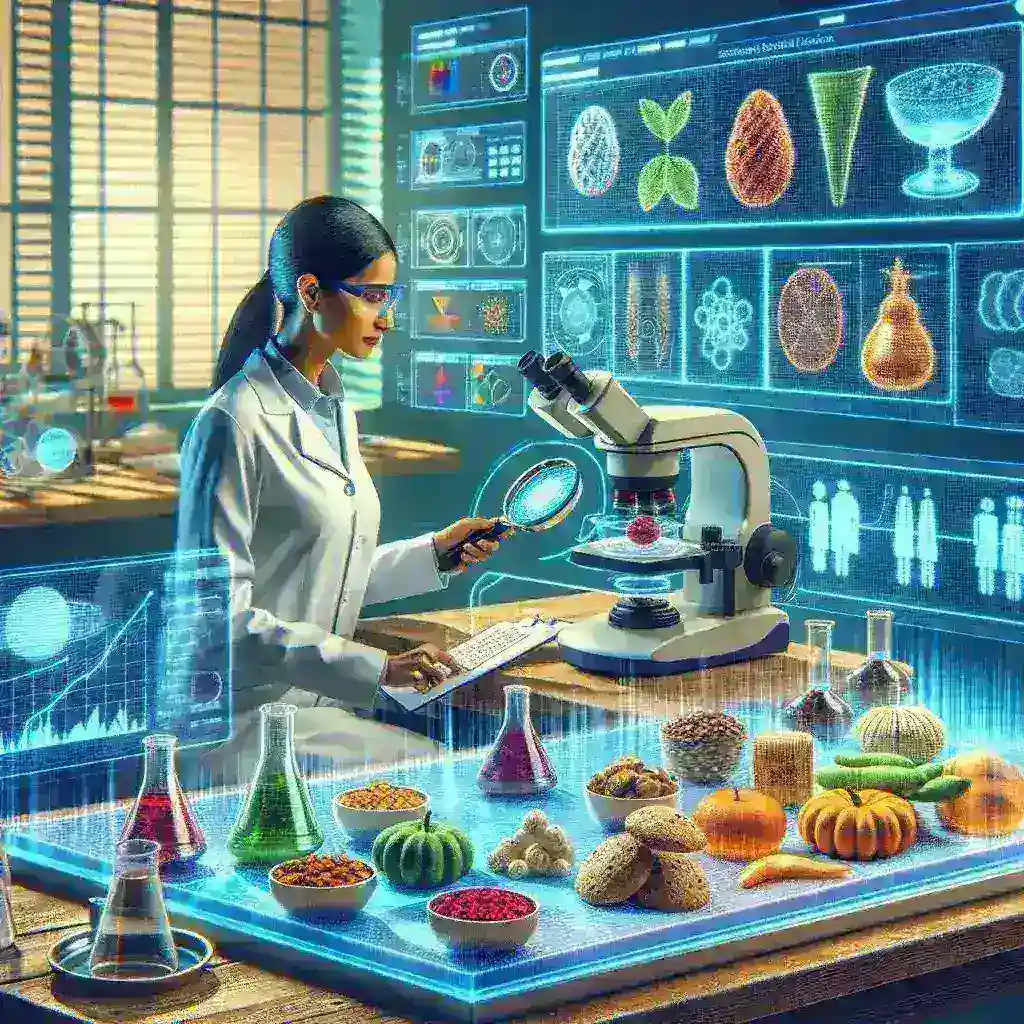 "Spektroskopi untuk analisis gizi makanan tradisional—ilustrasi teknologi pendeteksi kandungan gizi yang modern dalam artikel tentang implementasi teknologi canggih pada makanan tradisional."
